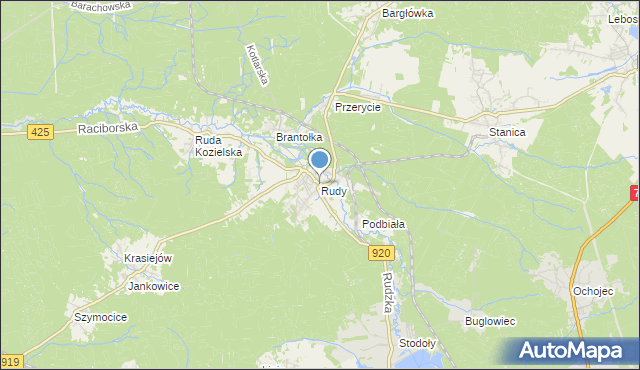mapa Rudy, Rudy gmina Kuźnia Raciborska na mapie Targeo